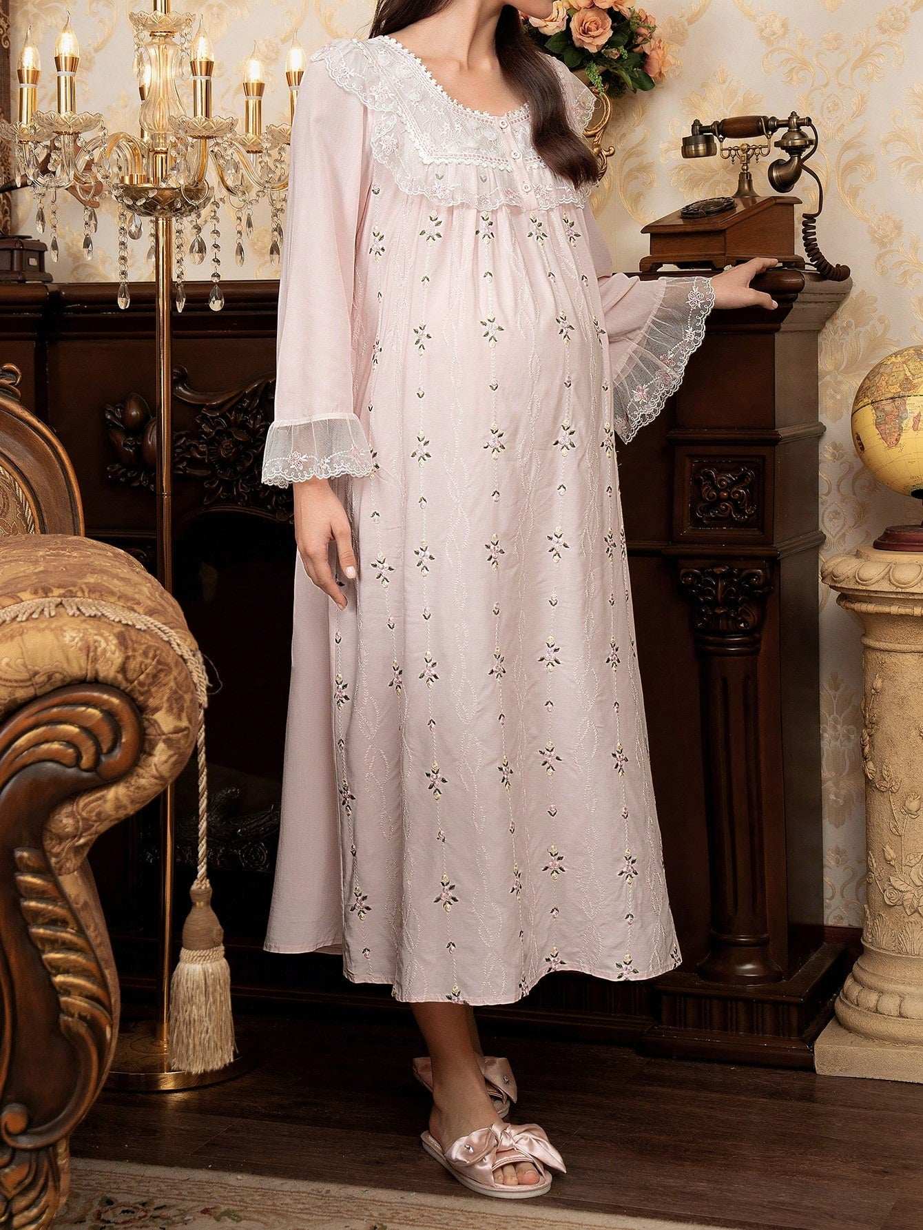 فستان ليلي أرملة طويل ضفيرة البارد تطريز قصري لأوقات الراحة، وفترة العطلات - Pink&blue