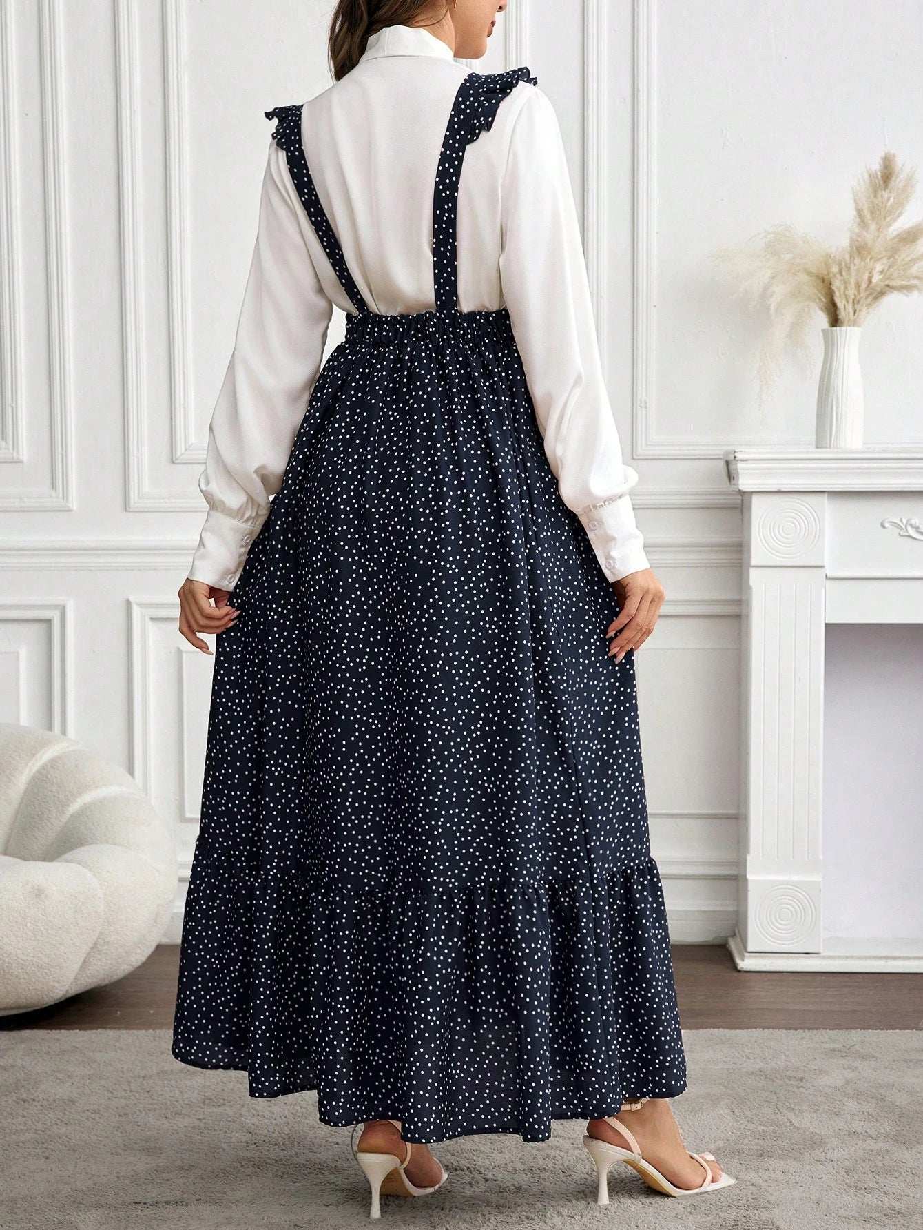 فستان أمومة كاجوال مطبوع نقاط بولكا مع كشكشة الذيل - Pink&blue