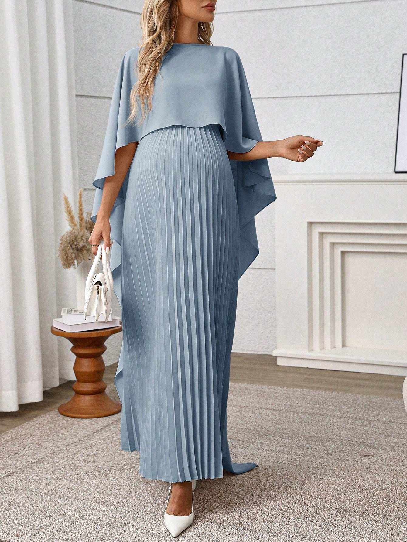 فستان سبونجو ثابت اللون أنيق بسيط وراحة للنساء الحوامل - Pink&blue