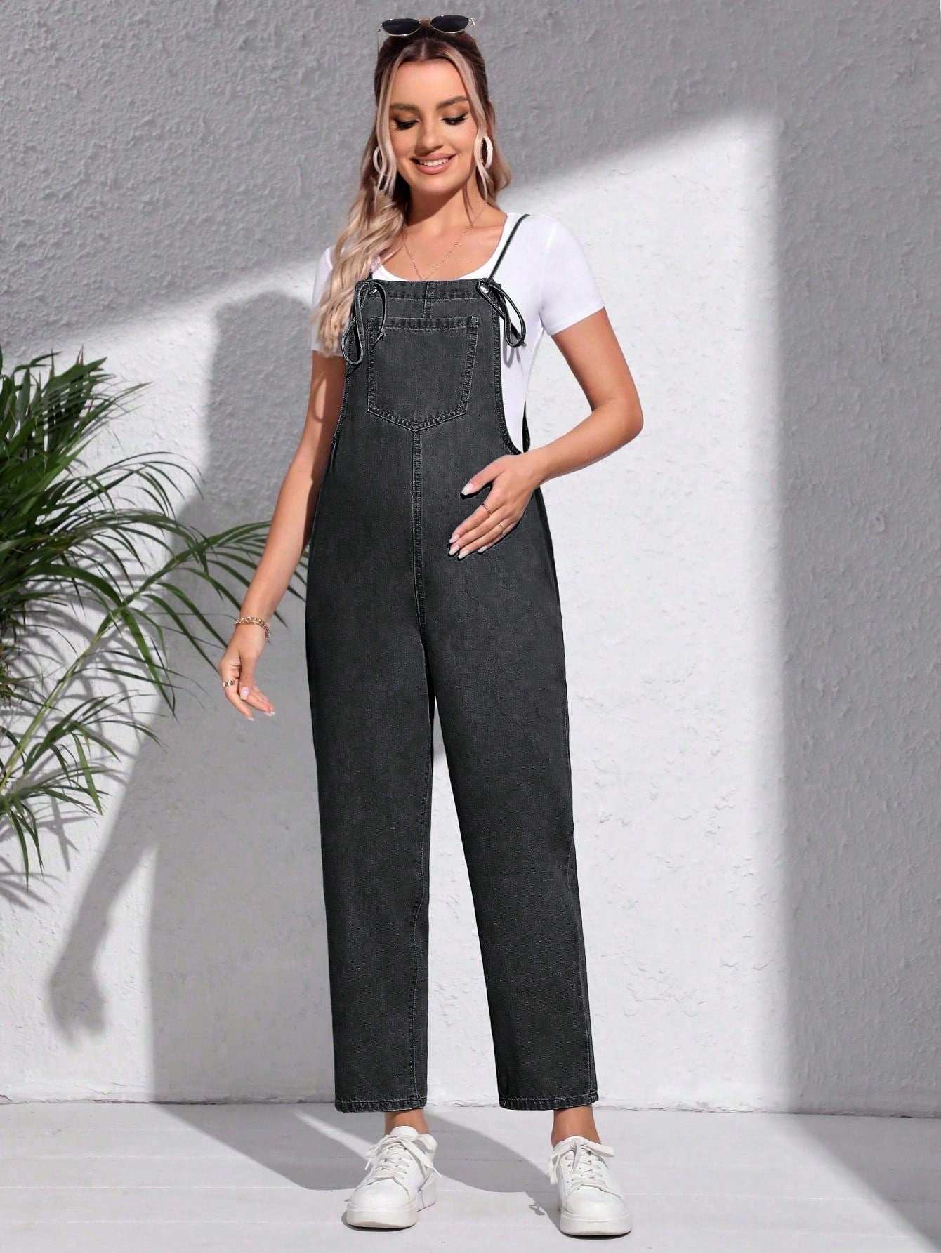 بذلة جينز كاجوال مغسولة للنساء الحوامل للصيف - Pink&blue