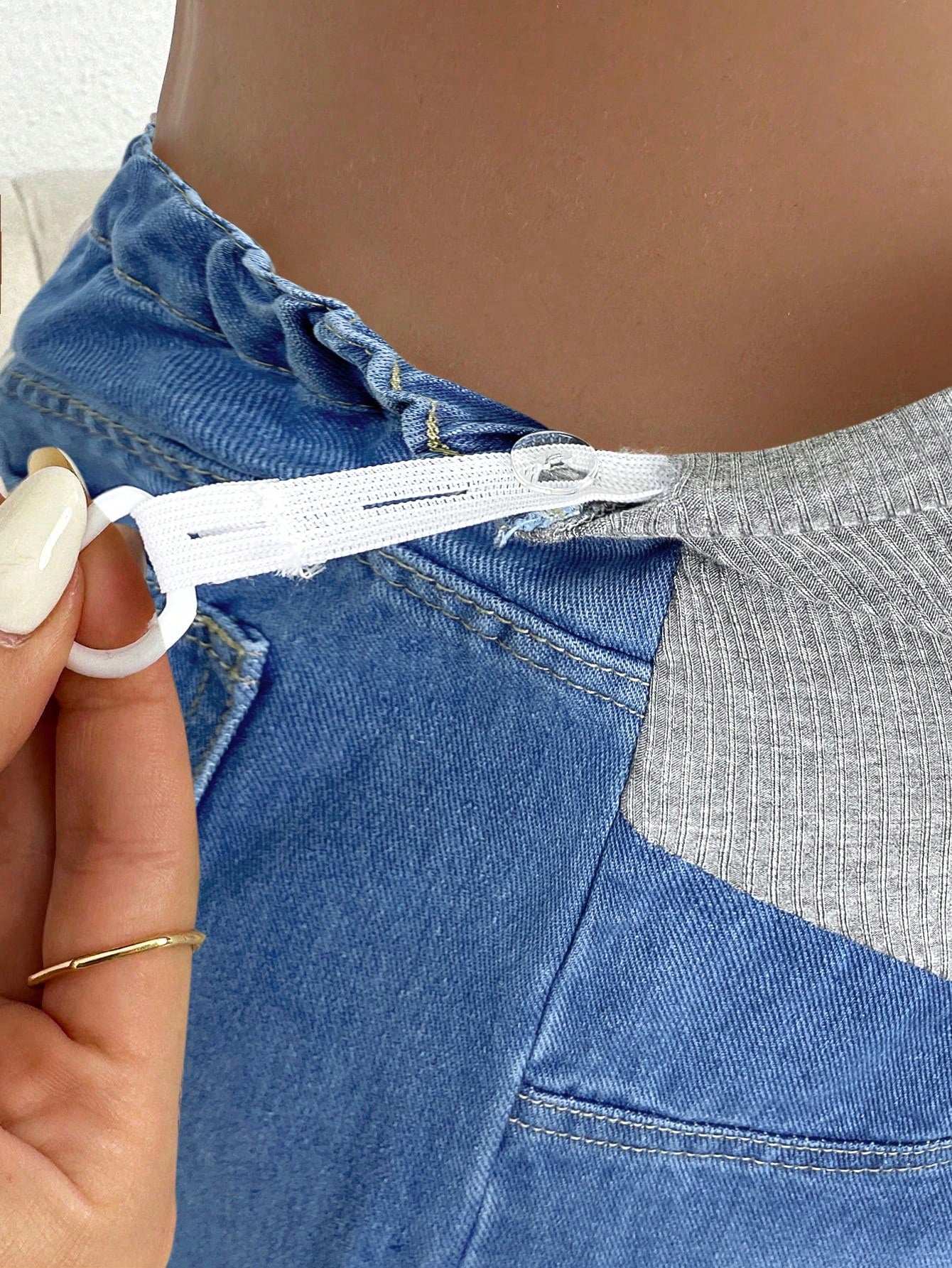 بنطلون جينز للحوامل قصير باذنجاني فضفاض مع خصر رمادي - Pink&blue