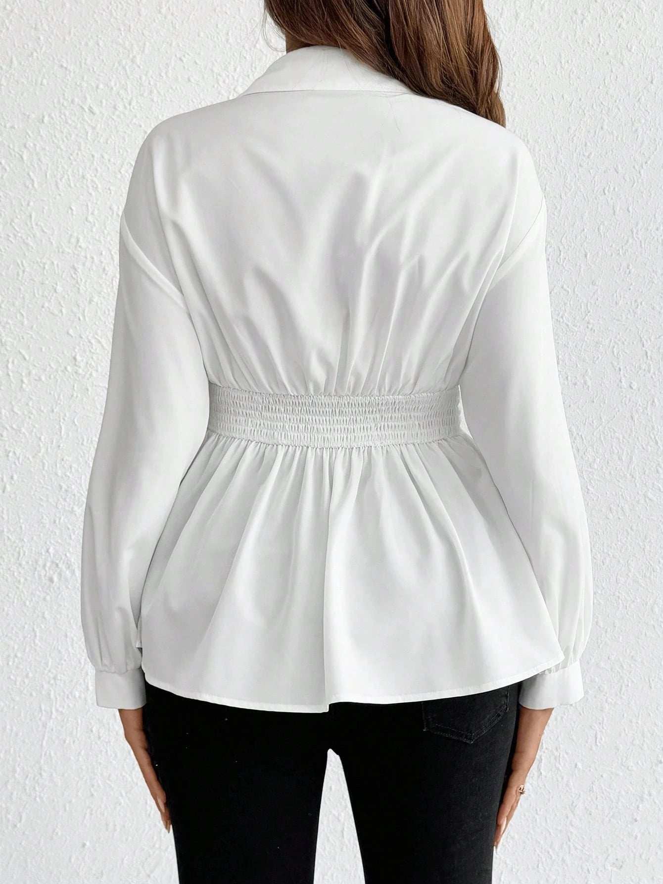 بلوزة كاجوال نساء حوامل فضفاضة القصة لون أحادي مطوية على الكتف بأكمام طويلة - Pink&blue