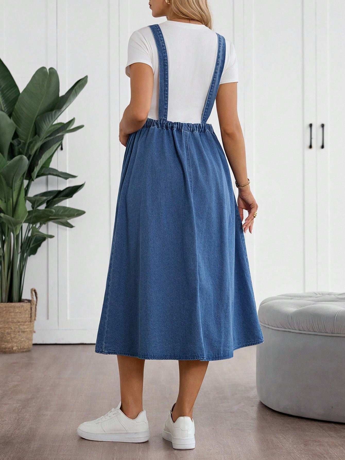 ملابس نسائية كاجوال للخريف والعودة إلى المدرسة والعودة إلى المنزل وعيد الهالوين وعيد الميلاد وطراز Y2K، أنيقة وعملية للسيدات، طراز ريفي وعتيق، متواضع وأنيق للعمل، ملابس للمعلمات للكنيسة والشارع، فستان جينز أزرق كاجوال - Pink&blue