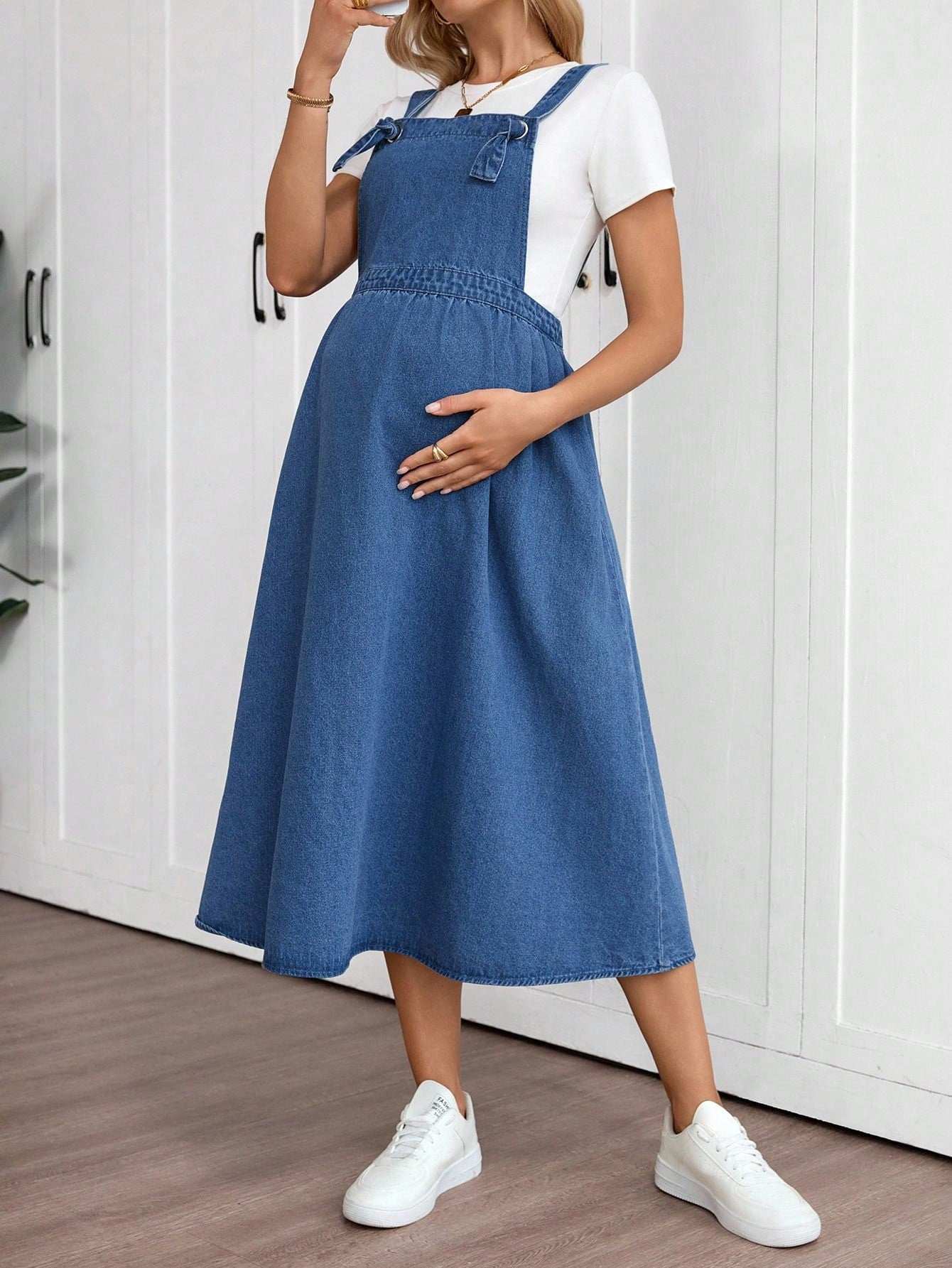 ملابس نسائية كاجوال للخريف والعودة إلى المدرسة والعودة إلى المنزل وعيد الهالوين وعيد الميلاد وطراز Y2K، أنيقة وعملية للسيدات، طراز ريفي وعتيق، متواضع وأنيق للعمل، ملابس للمعلمات للكنيسة والشارع، فستان جينز أزرق كاجوال - Pink&blue