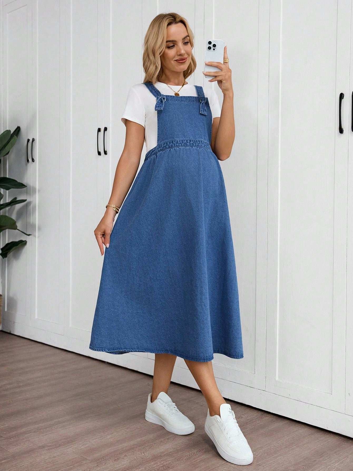 ملابس نسائية كاجوال للخريف والعودة إلى المدرسة والعودة إلى المنزل وعيد الهالوين وعيد الميلاد وطراز Y2K، أنيقة وعملية للسيدات، طراز ريفي وعتيق، متواضع وأنيق للعمل، ملابس للمعلمات للكنيسة والشارع، فستان جينز أزرق كاجوال - Pink&blue