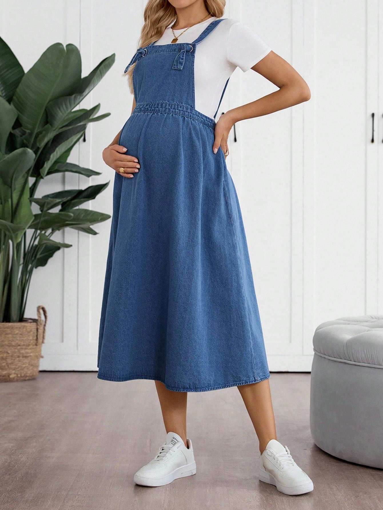 ملابس نسائية كاجوال للخريف والعودة إلى المدرسة والعودة إلى المنزل وعيد الهالوين وعيد الميلاد وطراز Y2K، أنيقة وعملية للسيدات، طراز ريفي وعتيق، متواضع وأنيق للعمل، ملابس للمعلمات للكنيسة والشارع، فستان جينز أزرق كاجوال - Pink&blue