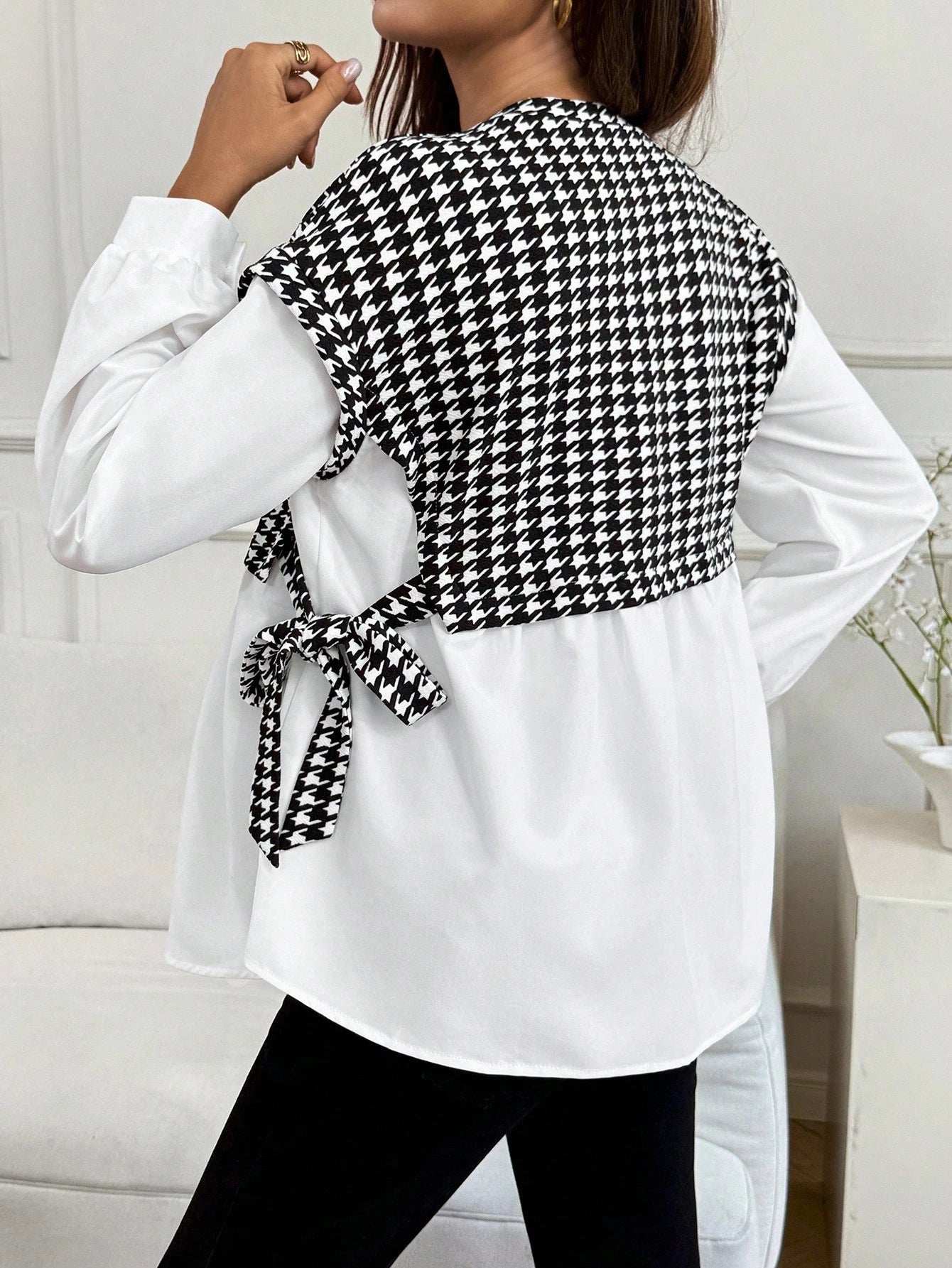 ملابس الخريف، ملابس الخريف، ملابس الحمل في الخريف، بلوزة حمل كاجوال للتنقل، بلوزة مرقعة بنمط الهندسي، بلوزة حمل بأكمام طويلة، بلوزة مربوطة الجانب، بلوزات للنساء - Pink&blue