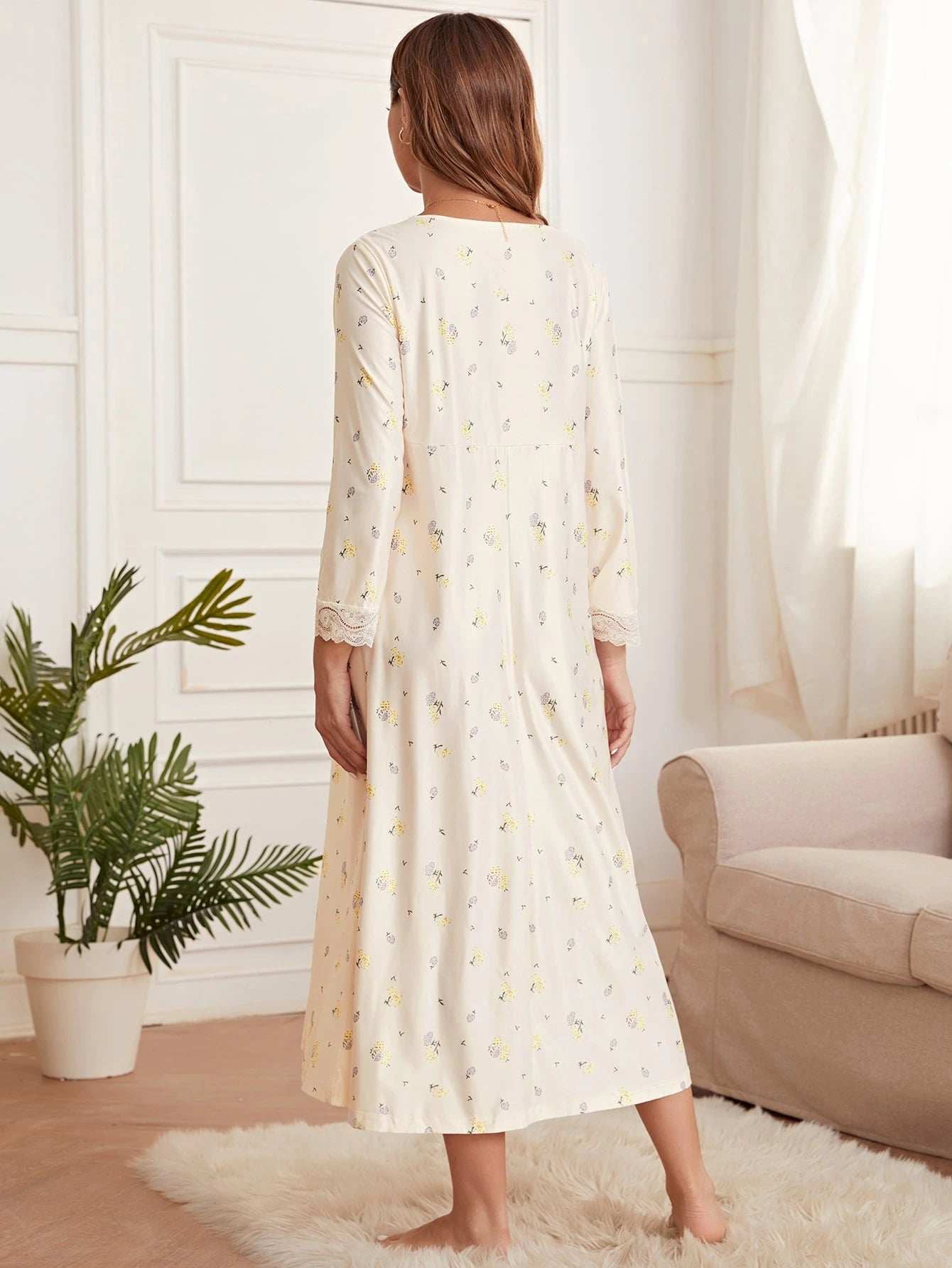 فستان راحة طبعات زهور ديتسي مع حواف دانتيل للأمومة - Pink&blue