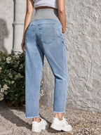 بنطلون جينز ألوان متباينة حافة خام للأمومة - Pink&blue