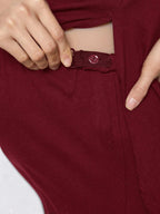 طقم لباس علوي وطماق فتحة حافة منحنية موحدة اللون للأمومة - Pink&blue