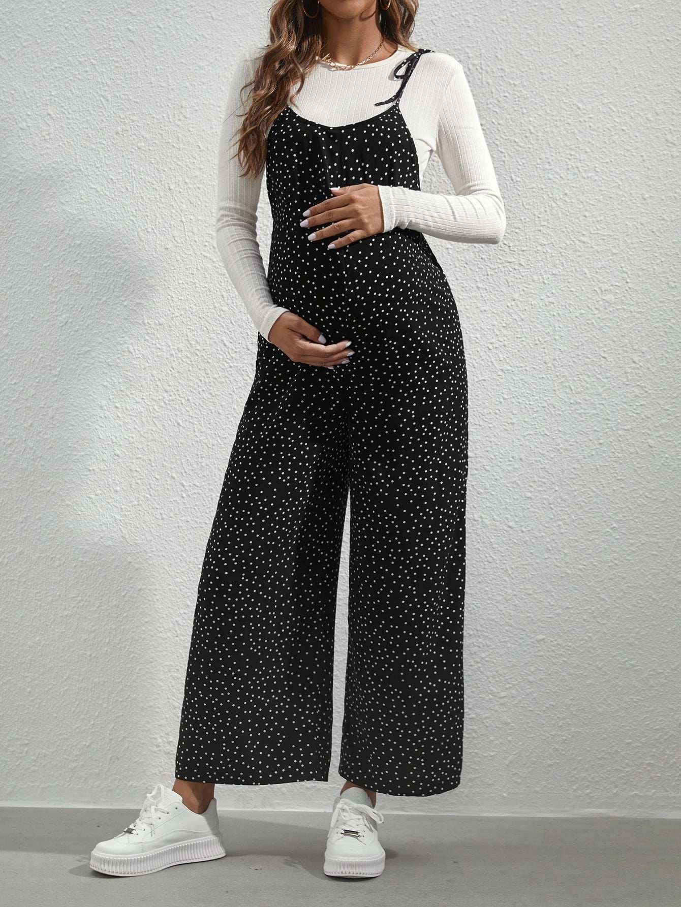 جمبسوت بحمالات بنقاط البولكا بربطة كتف بدون تي شيرت للأمومة - Pink&blue