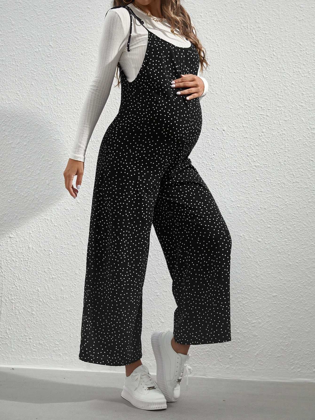 جمبسوت بحمالات بنقاط البولكا بربطة كتف بدون تي شيرت للأمومة - Pink&blue