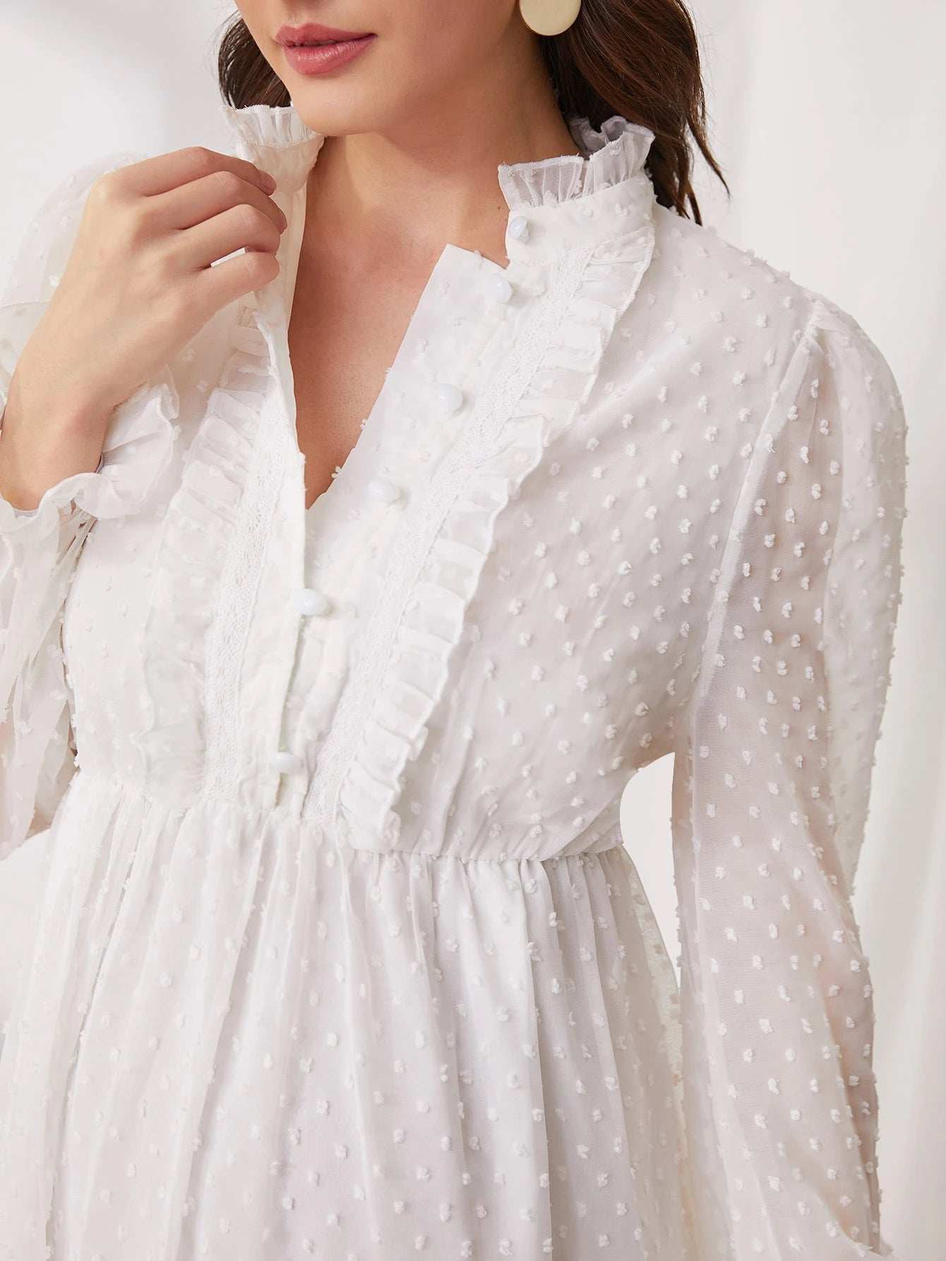 فستان منقط سويسري مقلم بهدب وبكفة مكشكش للامومة - Pink&blue