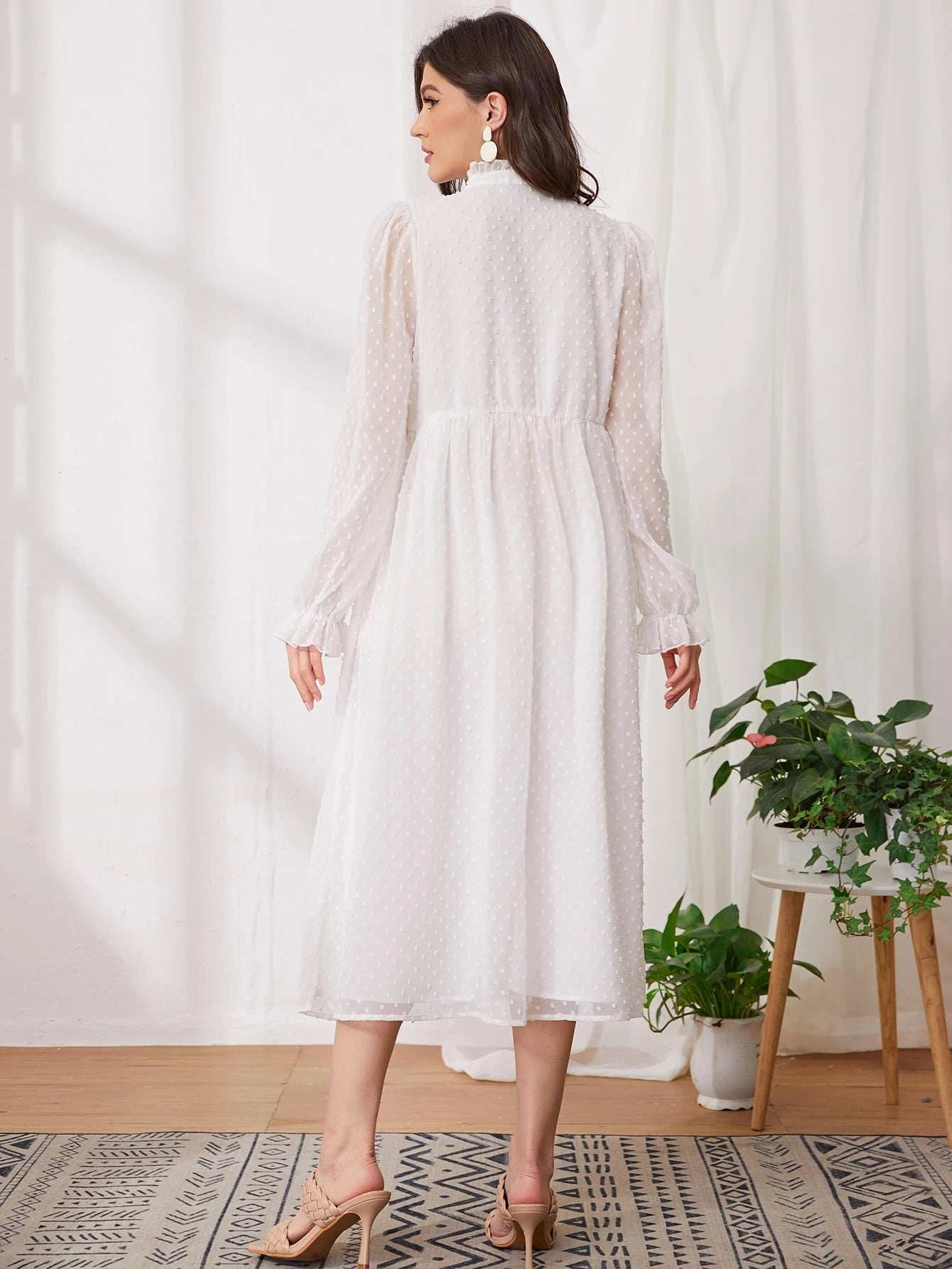 فستان منقط سويسري مقلم بهدب وبكفة مكشكش للامومة - Pink&blue