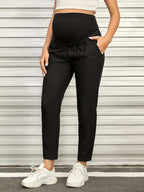 بنطلون شريط خصر واسع جيب مائل للأمومة - Pink&blue