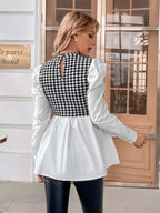 بلوزة مطوي الثنايا مربعات مسنن اكمام شكل ساق الضأن للأمومة - Pink&blue