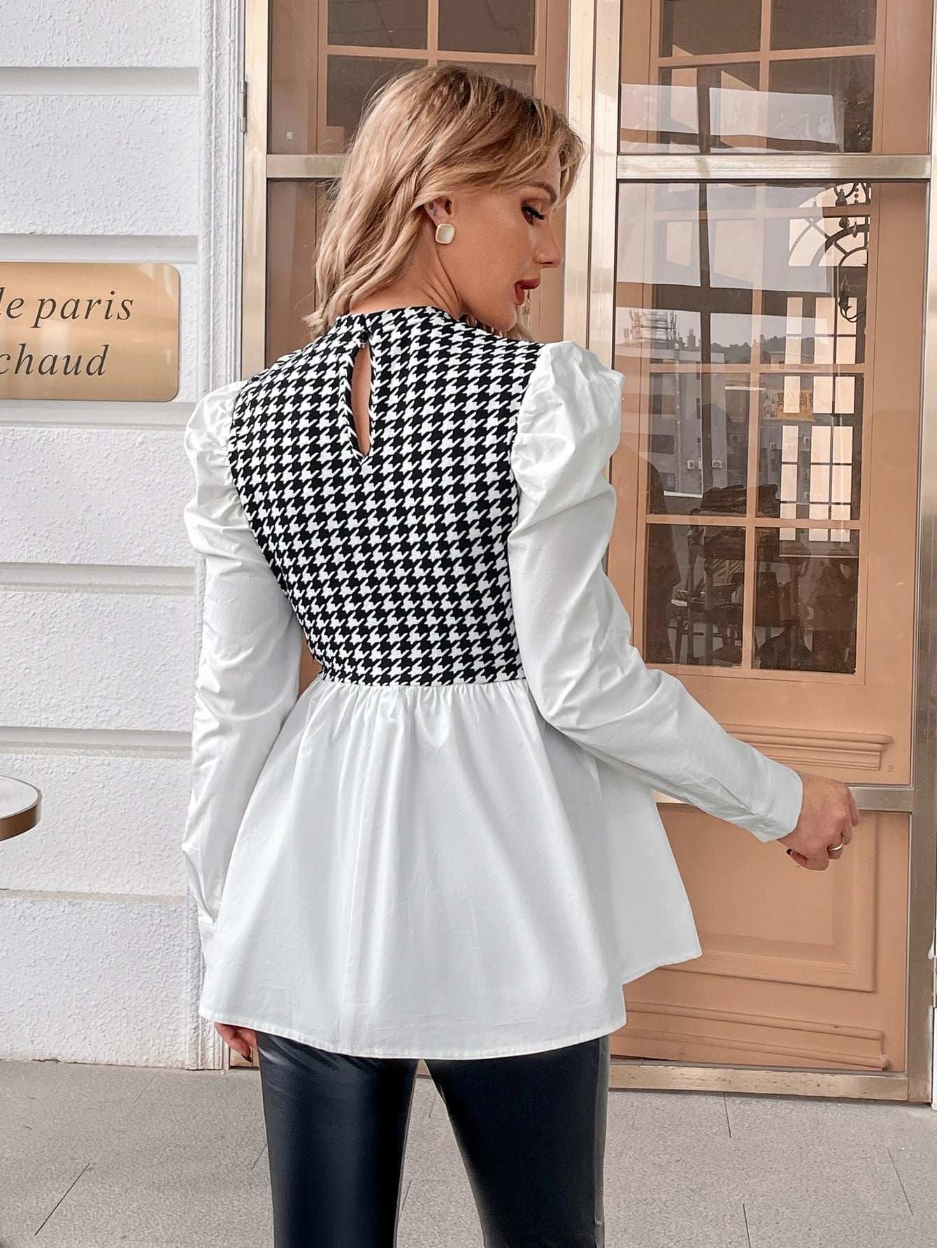 بلوزة مطوي الثنايا مربعات مسنن اكمام شكل ساق الضأن للأمومة - Pink&blue