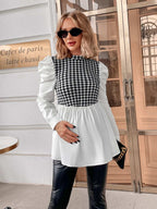 بلوزة مطوي الثنايا مربعات مسنن اكمام شكل ساق الضأن للأمومة - Pink&blue