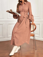 فستان قميص اكمام أسقف حزام للأمومة - Pink&blue