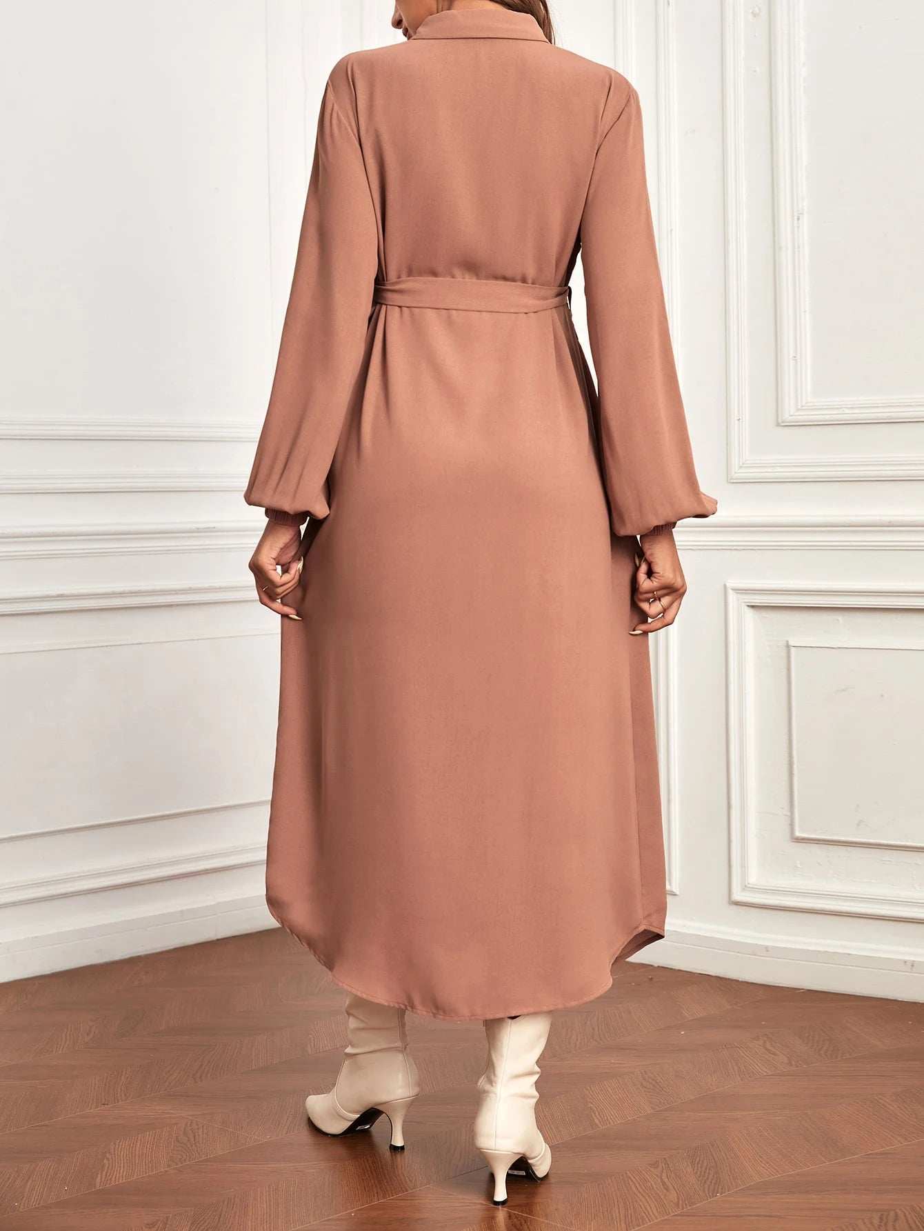 فستان قميص اكمام أسقف حزام للأمومة - Pink&blue