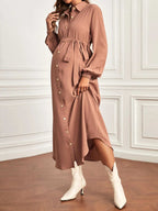 فستان قميص اكمام أسقف حزام للأمومة - Pink&blue