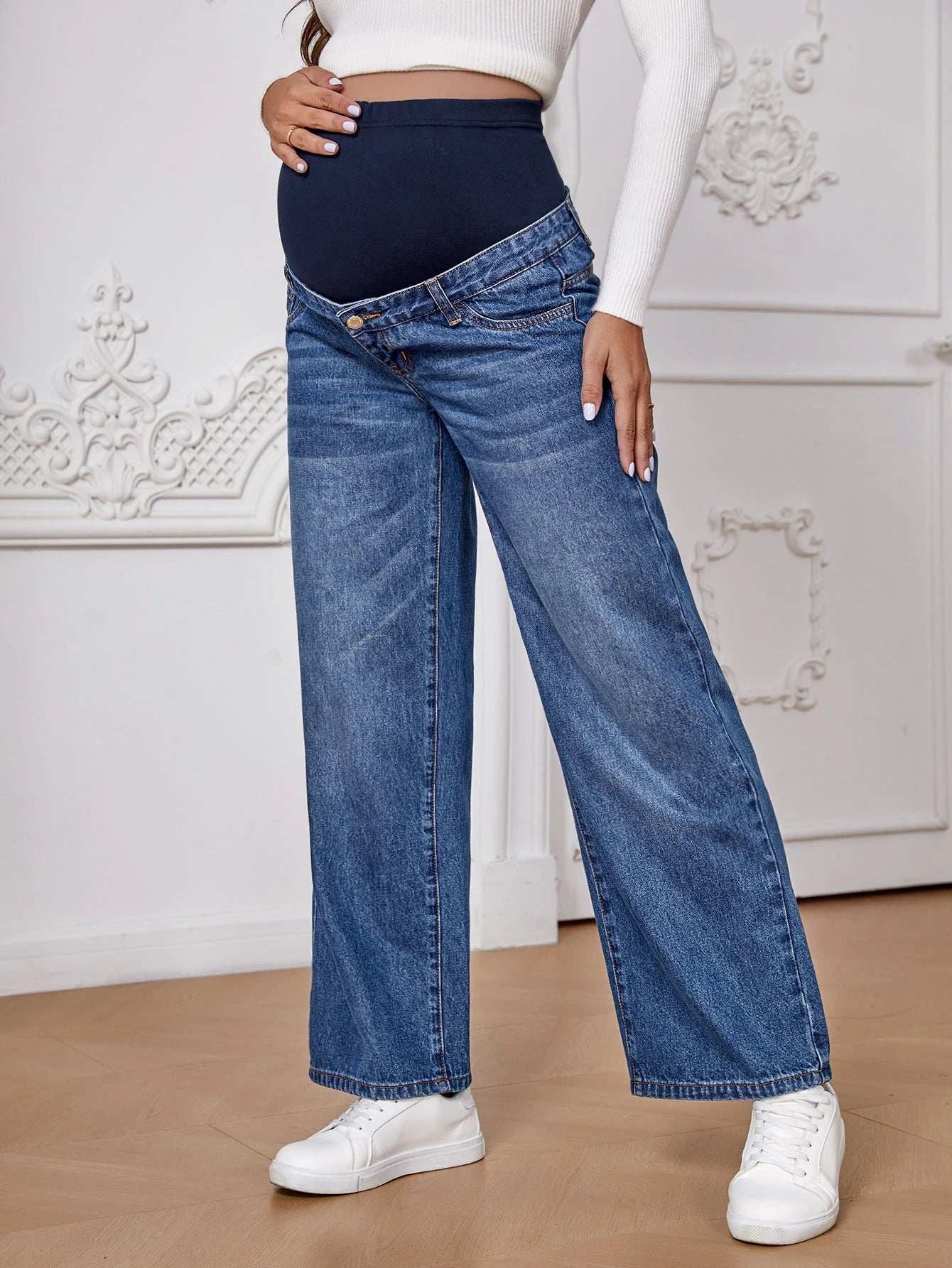 بنطلون جينز ساق عريضة للأمومة - Pink&blue