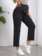 بنطلون جينز شريط خصر واسع حافة خام للأمومة - Pink&blue