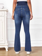 بنطلون جينز واسع من الاسفل شريط خصر واسع للأمومة - Pink&blue