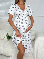 بيجامة فستان ليلي بفتحة رقبة مع تطريز الفراشة ولمسات من الدانتيل للأمهات - Pink&blue