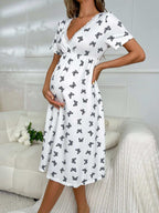 بيجامة فستان ليلي بفتحة رقبة مع تطريز الفراشة ولمسات من الدانتيل للأمهات - Pink&blue