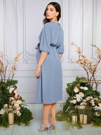 فستان بحزام موحدة اللون للأمومة - Pink&blue