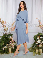 فستان بحزام موحدة اللون للأمومة - Pink&blue