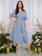 فستان بحزام موحدة اللون للأمومة - Pink&blue