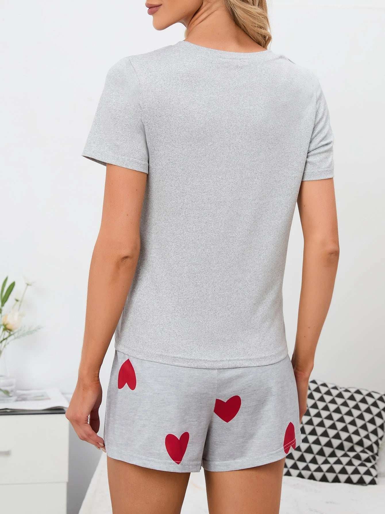 مجموعة بيجاما/بيجاما للحامل مع طباعة شكل القلب والحرف - Pink&blue