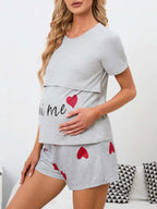 مجموعة بيجاما/بيجاما للحامل مع طباعة شكل القلب والحرف - Pink&blue