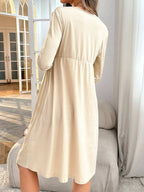 فستان مقلم بدانتيل متباين عنق متداخل للأمومة - Pink&blue