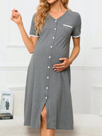 فستان نوم أمومة مميز بأزرار وحواف متباينة للأم - Pink&blue