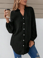 بلوزة بياقة مسننة بخط العنق بأكمام فانوس منحنية - Pink&blue