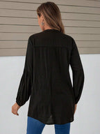 بلوزة بياقة مسننة بخط العنق بأكمام فانوس منحنية - Pink&blue