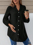 بلوزة بياقة مسننة بخط العنق بأكمام فانوس منحنية - Pink&blue