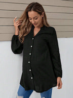 بلوزة بياقة مسننة بخط العنق بأكمام فانوس منحنية - Pink&blue