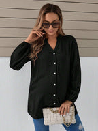 بلوزة بياقة مسننة بخط العنق بأكمام فانوس منحنية - Pink&blue