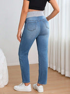 SHEIN جينز بساق مستقيم شريط خصر واسع للأمومة - Pink&blue