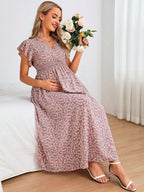 فستان بطباعة أزهار اقحوان اكمام فراشة للأمومة - Pink&blue