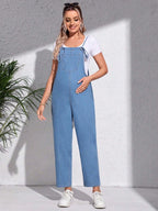 أفرول دنيم مرقع جيب بدون تي شيرت للأمومة - Pink&blue