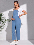 أفرول دنيم مرقع جيب بدون تي شيرت للأمومة - Pink&blue