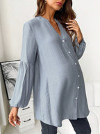 بلوزة خط عنق مفتوح أكمام فانوس للأمومة - Pink&blue