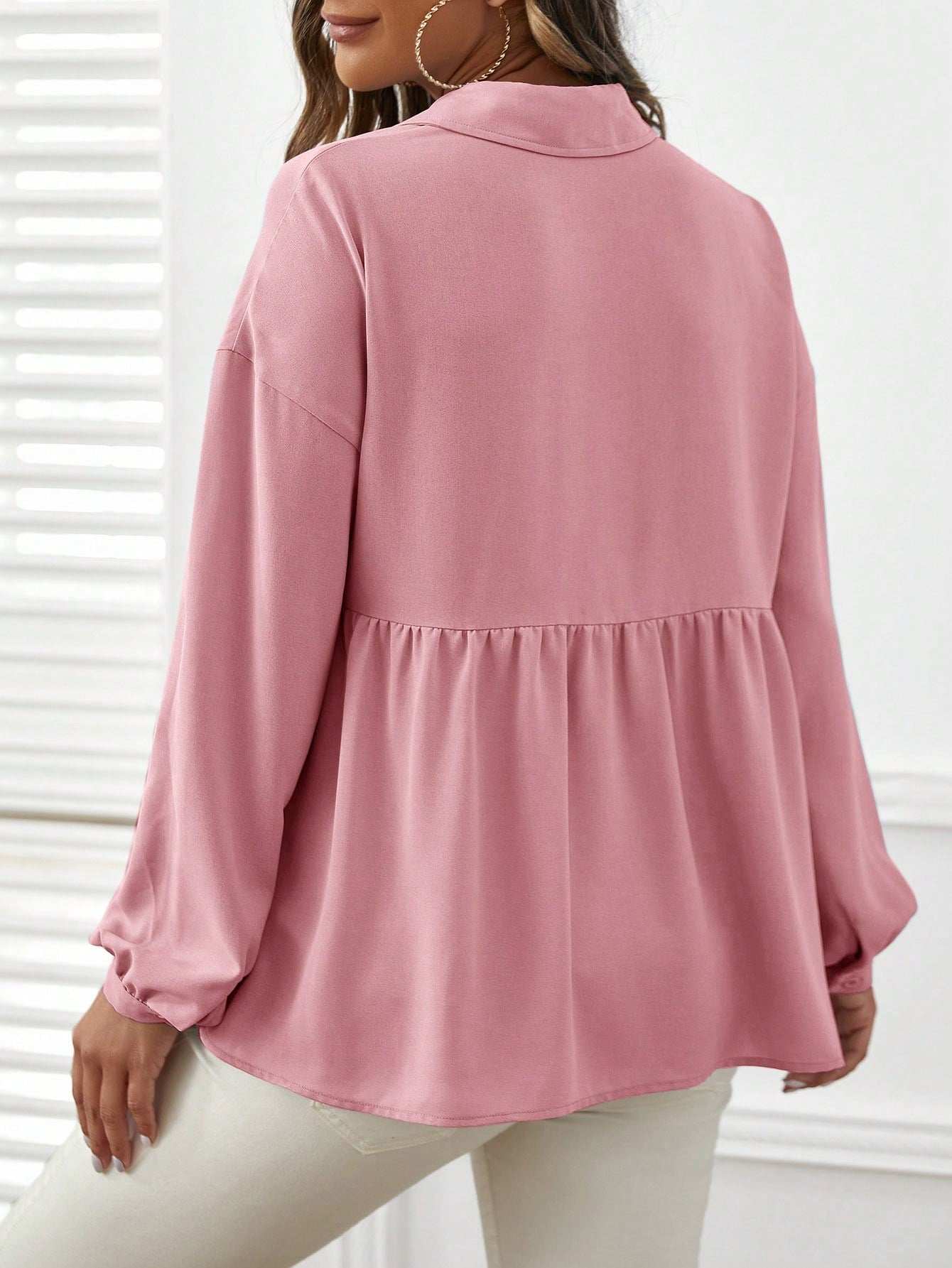 قميص فضفاض مريح كاجوال بأكمام طويلة ومطوي أمامي لنساء الحمل - Pink&blue