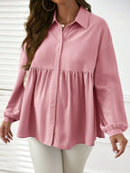 قميص فضفاض مريح كاجوال بأكمام طويلة ومطوي أمامي لنساء الحمل - Pink&blue