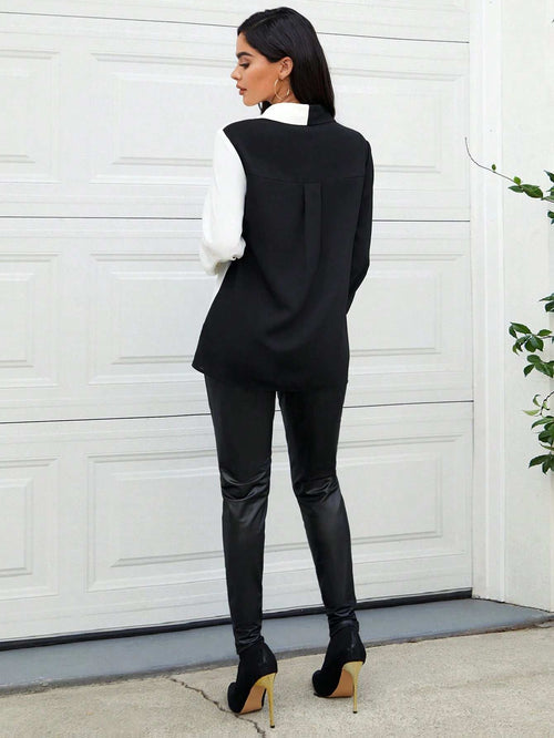 بلوزة أمامية بلونين أمامة بأزرار - Pink&blue